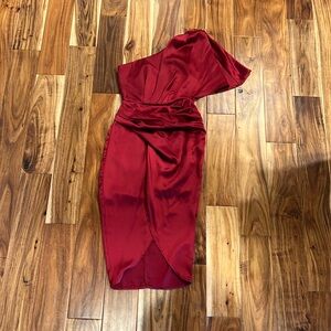 One shoulder satin fitted midi dress size S